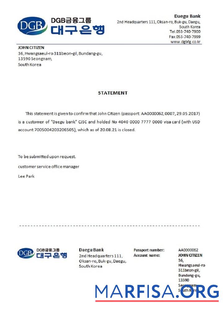 Downloadable South Korea DGB Bank closure reference real example